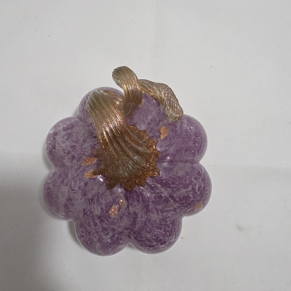 Hand Blown Glass Pumpkin Purple W/ Gold Flecks White Base (J) - Picture 5 of 9